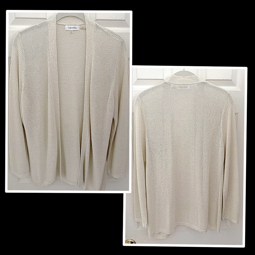 Beautiful neutral metallic Calvin Klein Crochet Cardigan
